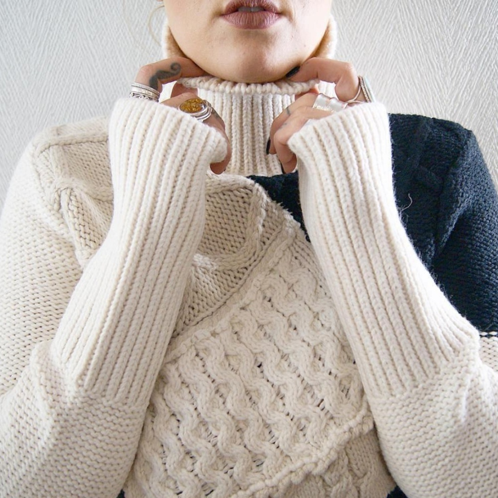 Cozy Dex Clothing Knitted Cream + Black Sweater
